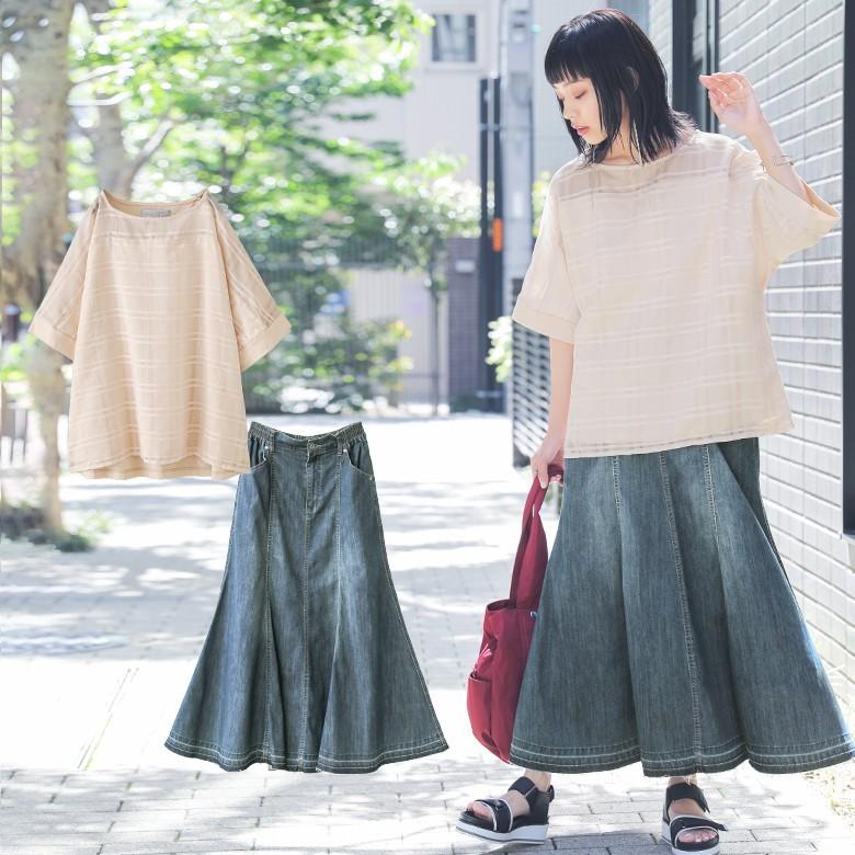 福袋 レディース シアー カットソー 半袖 接触冷感 デニムスカート 夏もデニムを楽しめるトップス スカートコーデ2点set 返品 交換不可 メール便不可 オシャレウォーカー 通販 Paypayモール