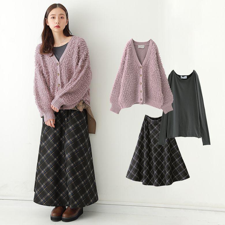 送料無料 福袋 レディース ロンt カーディガン ニット フレアスカート お洒落カーディガンを楽しむ コーデ3点set 返品 交換不可 メール便不可 オシャレウォーカー 通販 Paypayモール