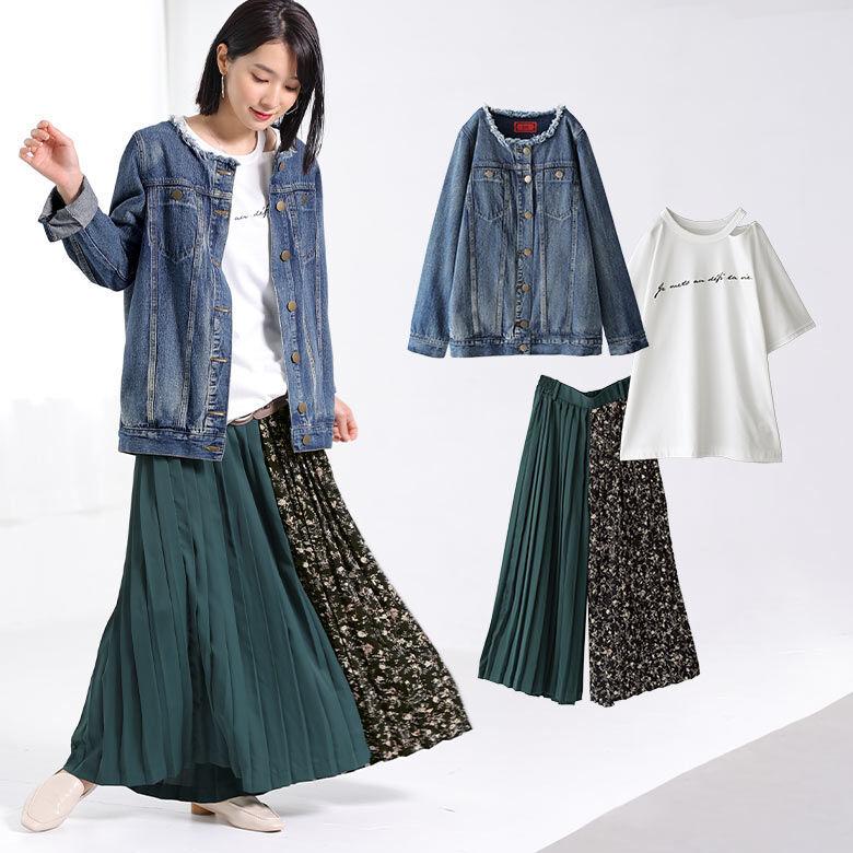 送料無料 福袋 22 レディース デニムジャケット Gジャン Tシャツ ワイドパンツ アシメデザインで魅せるコーデ3点set 返品 交換不可 メール便不可 オシャレウォーカー 通販 Paypayモール