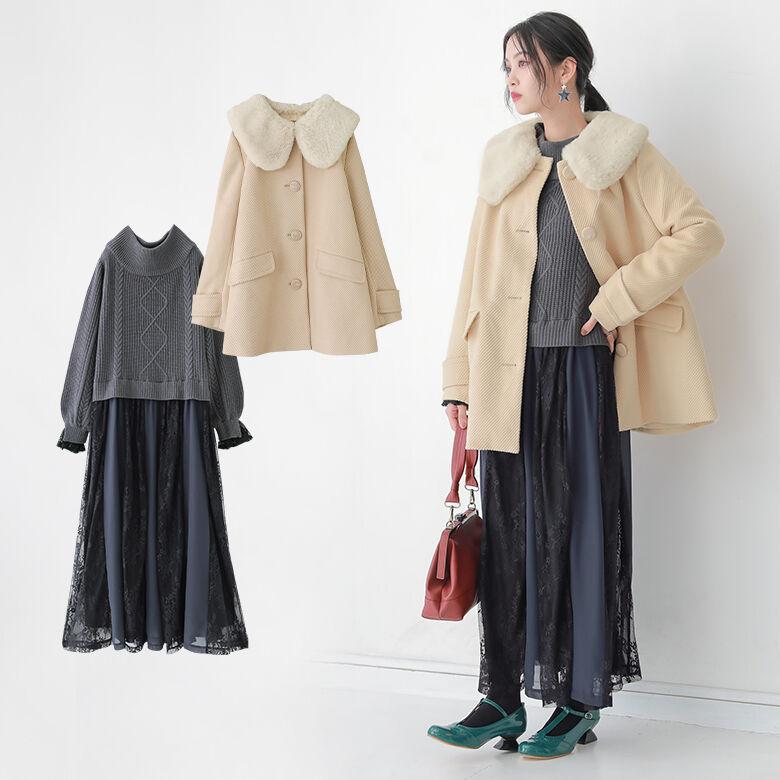 送料無料 福袋 22 レディース ロング ドッキングワンピース 長袖 コート 大人可愛くお出かけを彩る冬のコーデ2点set 返品 交換不可 メール便不可 オシャレウォーカー 通販 Paypayモール