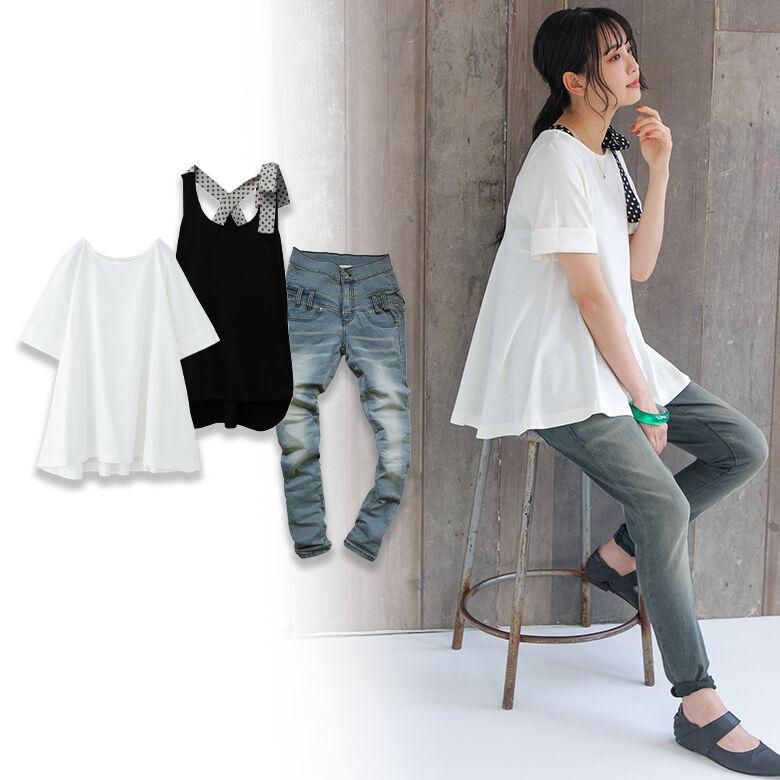 送料無料 福袋 レディース Tシャツ 半袖 タンクトップ デニム パンツ 女性らしさをプラスしたカジュアルコーデ3点set 返品 交換不可 メール便不可 オシャレウォーカー 通販 Paypayモール