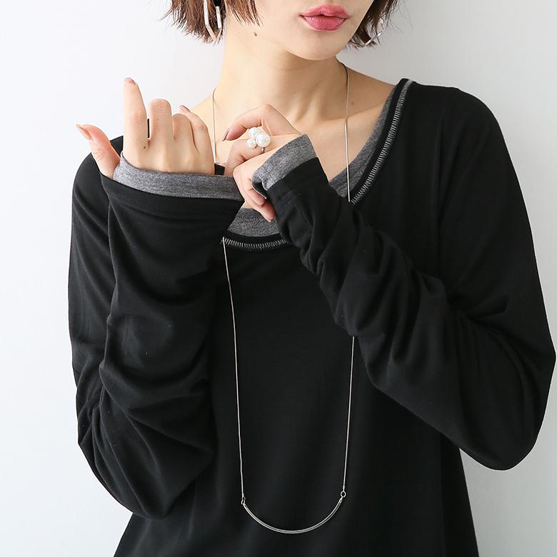 レディース トップス Tシャツ ロンt 長袖 重ね着風 配色 くしゅくしゅ 指穴 レイヤード風指穴ロンt メール便可 10 オシャレウォーカー 通販 Paypayモール