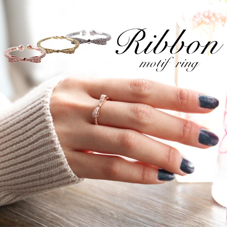 リング レディース 指輪 フリーサイズ アクセサリー キュービックジルコニア リボン リボンモチーフリング メール便可 2 オシャレウォーカー 通販 Paypayモール