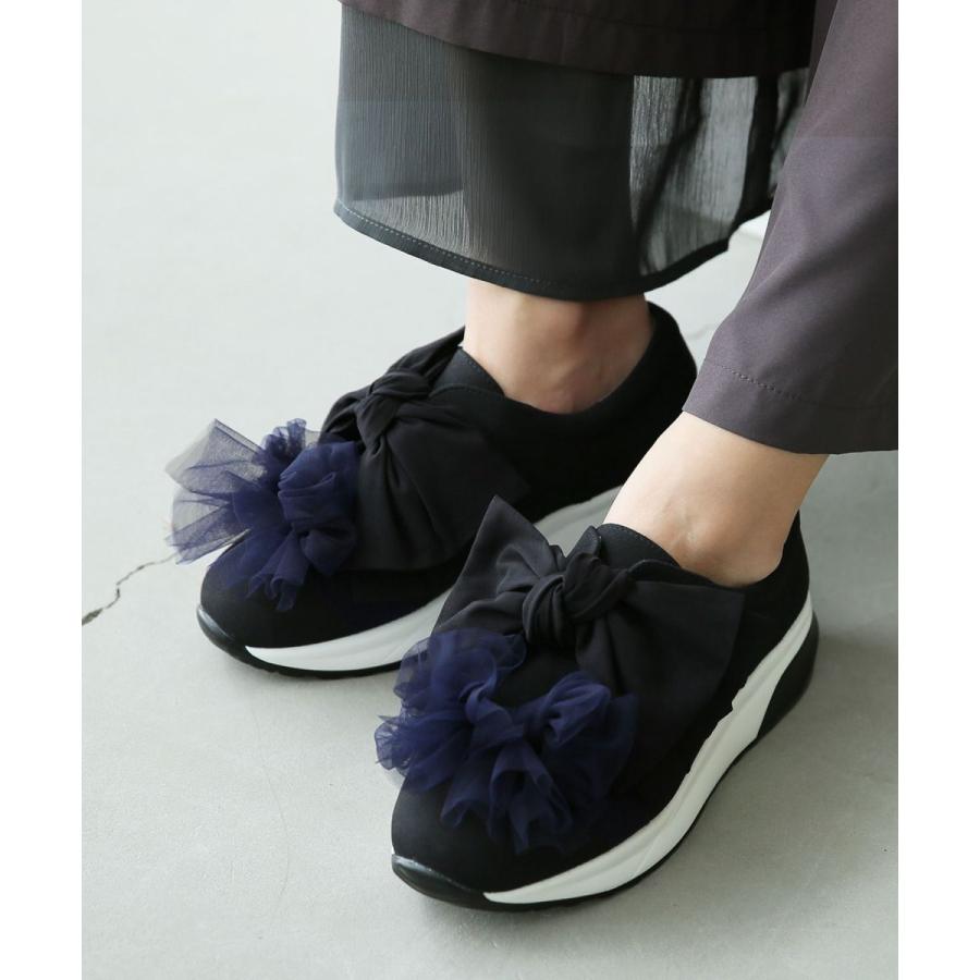 スニーカー レディース 靴 シューズ 厚底 配色 バイカラー リボン 異素材 フラット ダッド 異素材リボン配色スニーカー メール便不可 オシャレウォーカー 通販 Paypayモール