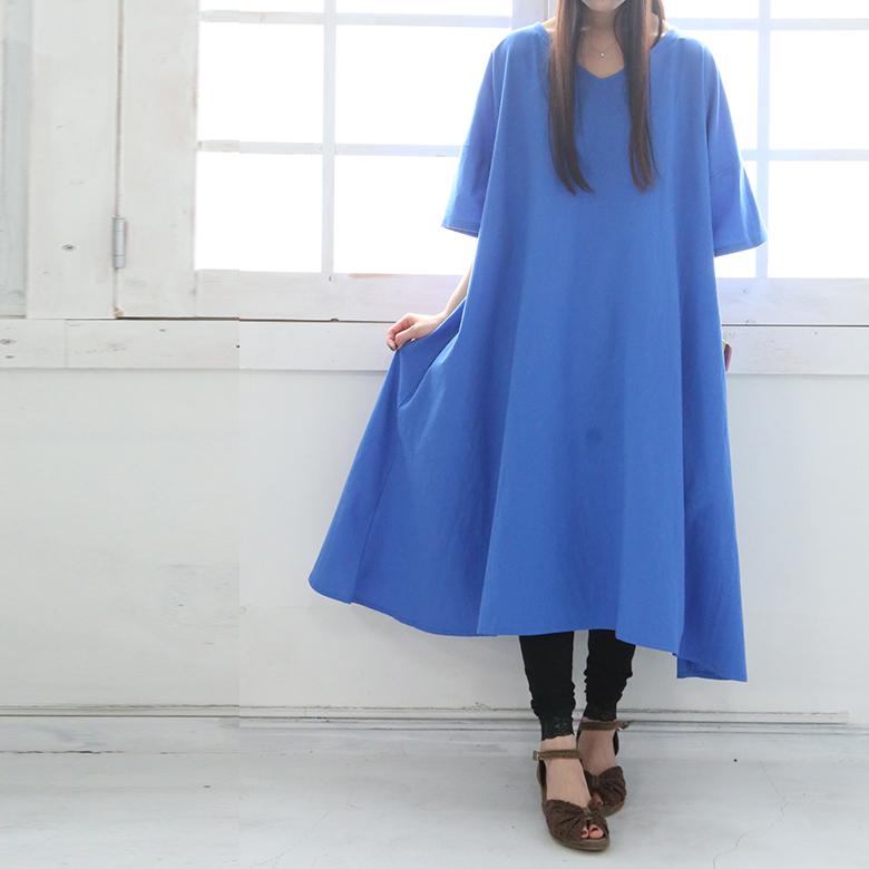 新色登場 ワンピース レディース Vネック 綿100 コットン 薄手 Vネックシンプルロングワンピース メール便不可 オシャレウォーカー 通販 Paypayモール