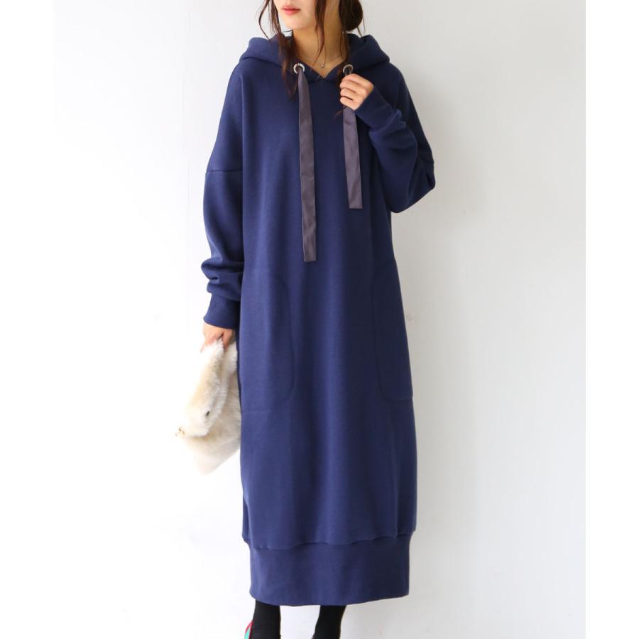 ロングワンピース レディース 秋冬 パーカー スウェット コクーン リボン 裏起毛 フード付きコクーンワンピース メール便不可 オシャレウォーカー 通販 Paypayモール