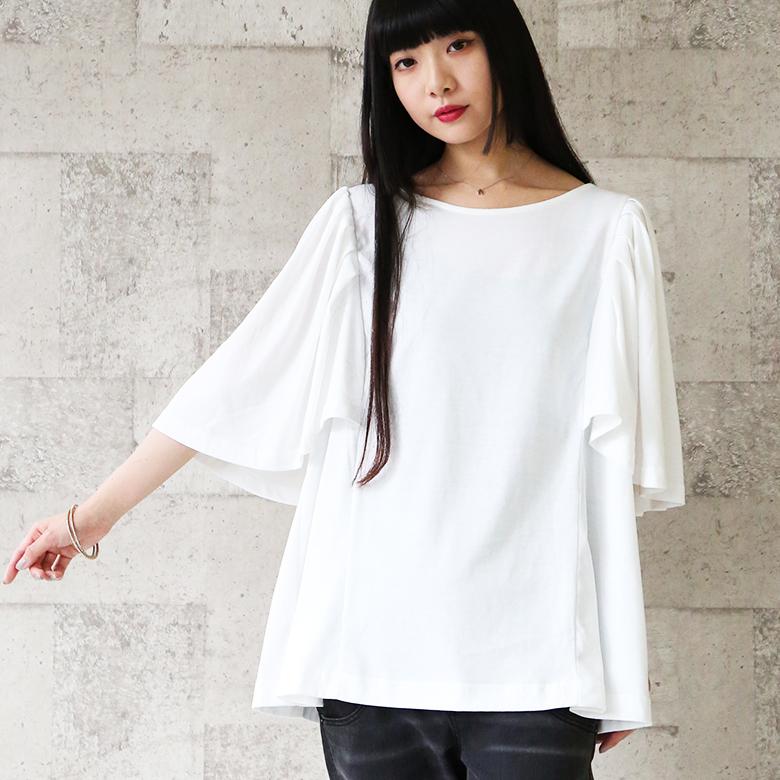 Tシャツ レディース トップス カットソー フリル袖 半袖 五分袖 M L Ll 3l プリーツフリルtシャツ 返品交換不可 メール便可 10 オシャレウォーカー 通販 Paypayモール