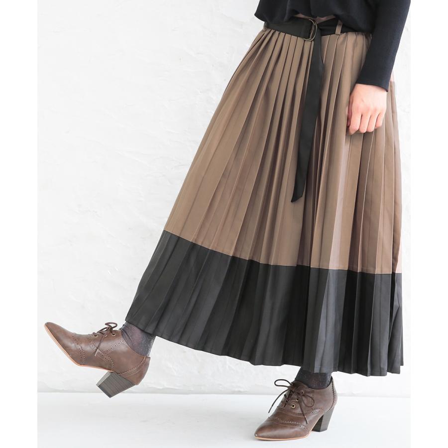 プリーツスカート レディース ロングスカート ミモレ丈 配色 2色 ベルト バイカラープリーツスカート 返品交換不可 メール便不可 オシャレウォーカー 通販 Paypayモール