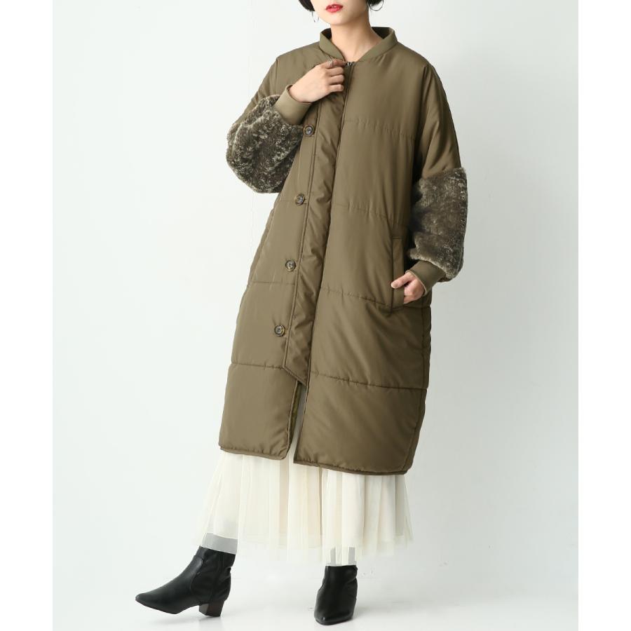 キルティングコート レディース アウター ジャケット ロング丈 ボア袖 ボアスリーブ中綿キルティングコート 返品交換不可 メール便不可 オシャレウォーカー 通販 Paypayモール