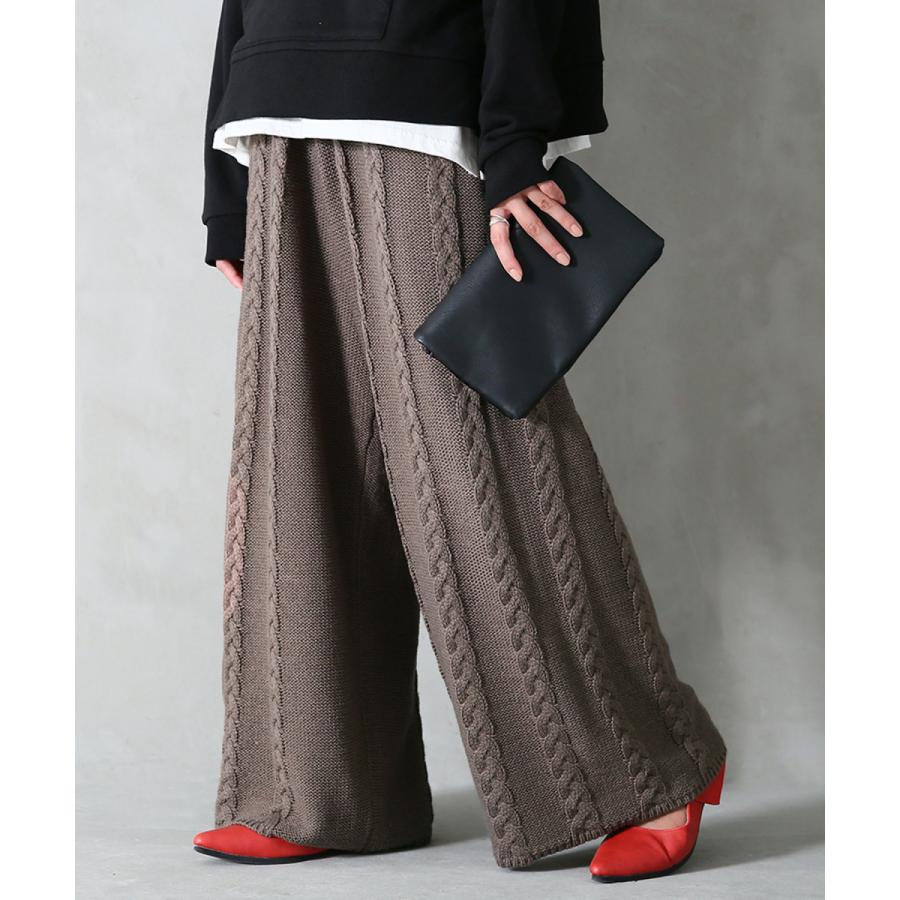 ワイドパンツ ロングパンツ レディース ボトムス ニット ケーブルニット ケーブル編みニットパンツ メール便不可 オシャレウォーカー 通販 Paypayモール