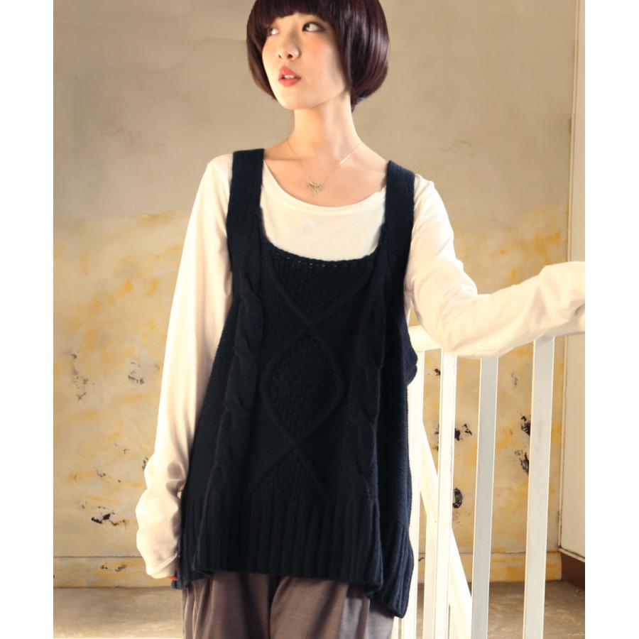 ベスト ニット レディース トップス ノースリーブ ケーブル編み バッククロス ニットバックデザインベスト 返品交換不可 メール便不可 オシャレウォーカー 通販 Paypayモール