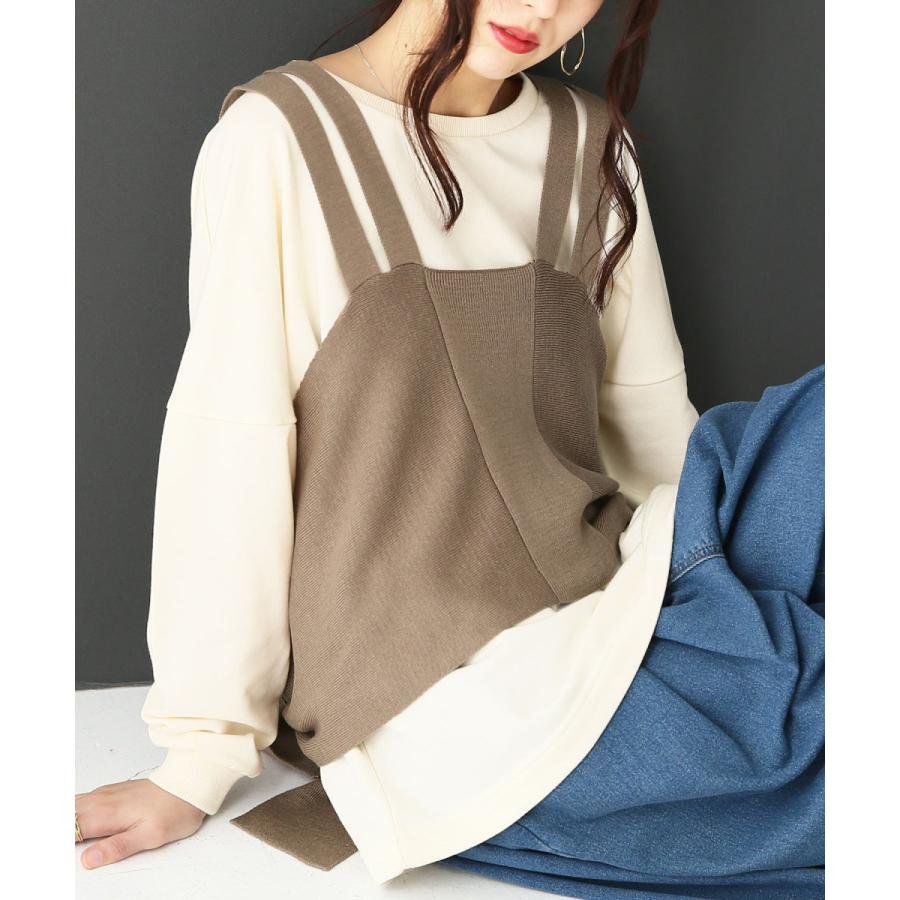 スウェット ビスチェ レディース トップス 2点セット 3way 長袖 ニットベスト 重ね着 ニットビスチェ付きスウェット 返品交換不可 メール便不可 オシャレウォーカー 通販 Paypayモール