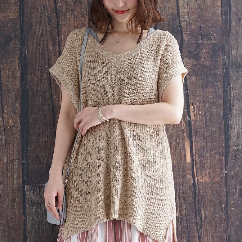 ニットベスト レディース ベスト トップス ノースリーブ Vネック サマーニット あぜ編み 重ね着 風合いスラブニットベスト 返品交換不可 メール便不可 オシャレウォーカー 通販 Paypayモール