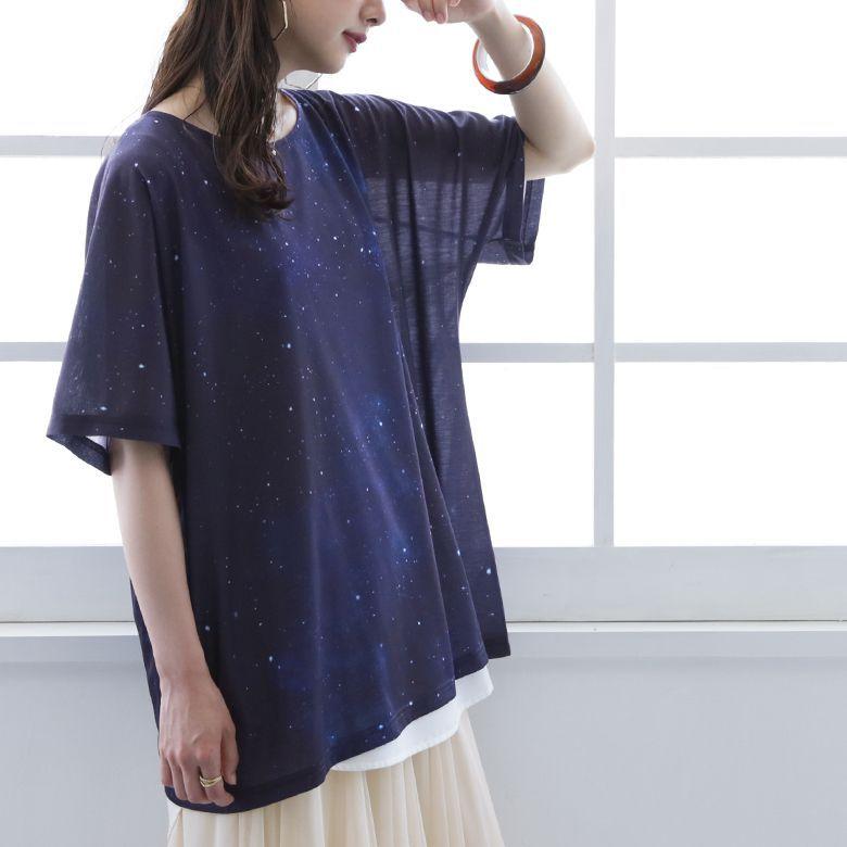 Tシャツ レディース 春夏 トップス カットソー 半袖 星柄 スター コズミック柄 宇宙柄 コスモ柄 コスモ柄プリントtシャツ メール便可 5 Tfn0558 オシャレウォーカー 通販 Yahoo ショッピング