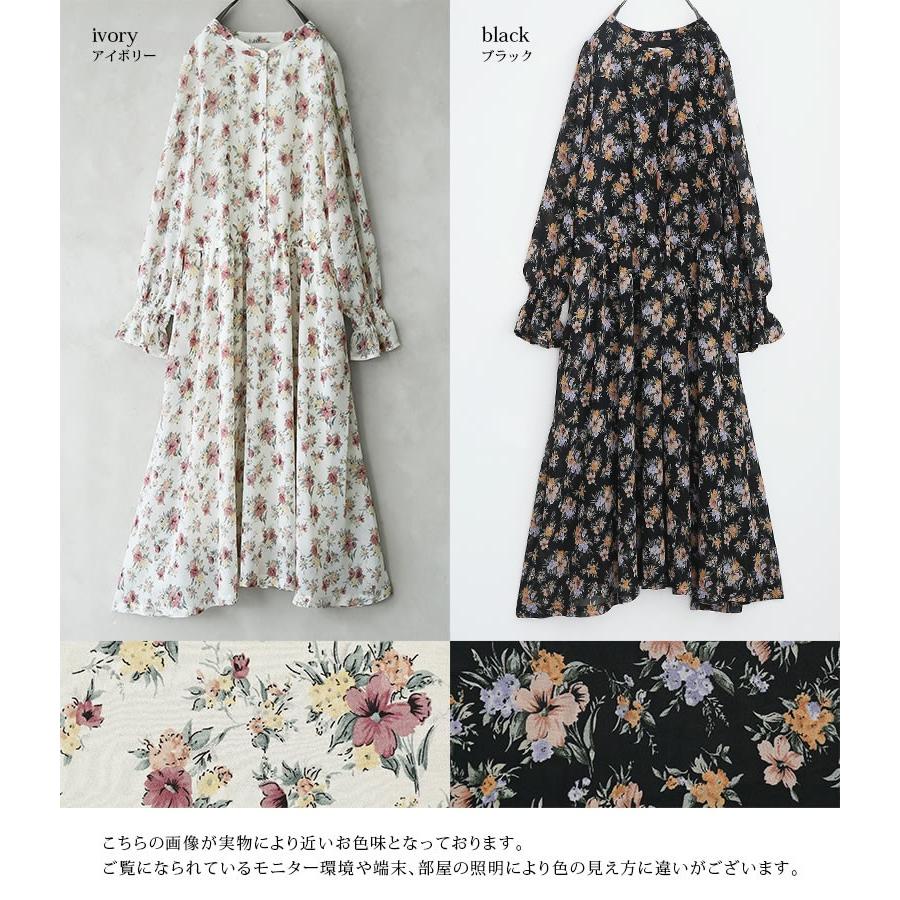 n'OrLABEL（ノアールレーベル） ロング ワンピース 長袖 花柄 きれいめ