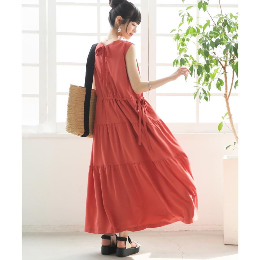 ロング ワンピース 春夏 レディース リボン ボタン パステル バックリボンノースリーブティアードワンピース 返品交換不可 メール便不可 オシャレウォーカー 通販 Paypayモール