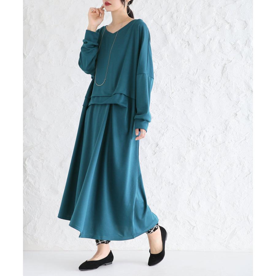 ロング ワンピース レディース タック Vネック 長袖 アシンメトリー イレギュラーヘム 無地 ウエストタックアシメワンピース メール便不可 オシャレウォーカー 通販 Paypayモール