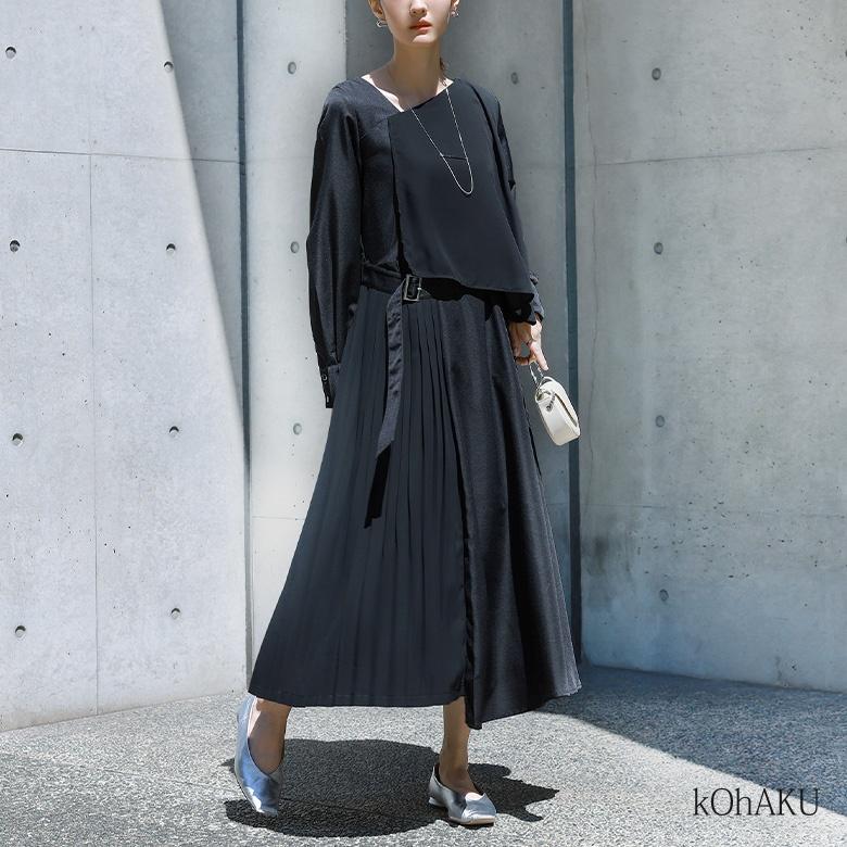 送料無料 ロング ワンピース レディース 長袖 変形 アシンメトリー オケージョン ベルト付き フォーマル アシメデザインフレアワンピース メール便不可 オシャレウォーカー 通販 Paypayモール