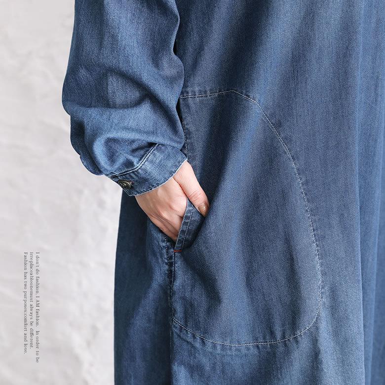 osharewalker ロング ワンピース レディース デニムワンピース 綿100