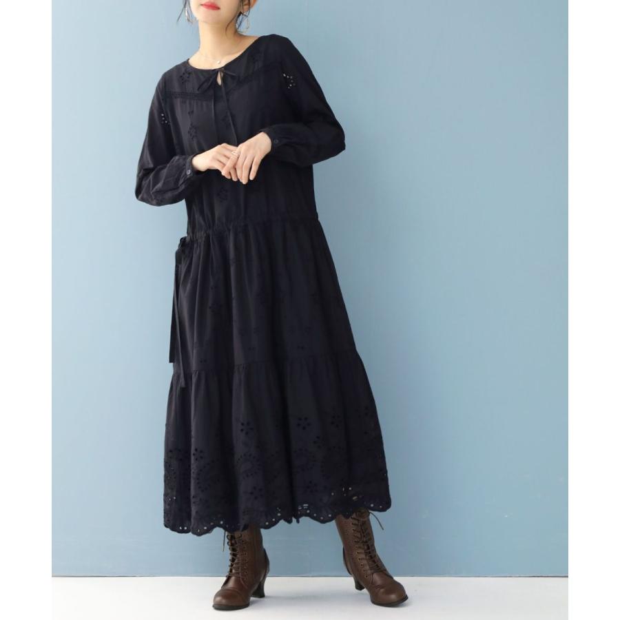 ロング ワンピース レディース 長袖 キーネック 綿100 スカラップ ペイズリー柄 リボン 贅沢カットレースワンピース メール便不可 オシャレウォーカー 通販 Paypayモール