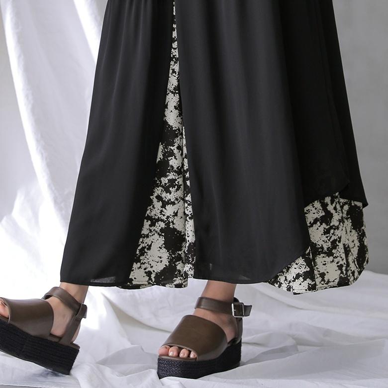 ロング レディース 春夏 半袖 カットワンピース カットワンピ 配色 無地 総柄 透け感『異素材切替アシメデザインワンピース』【メール便不可】 | kOhAKU | 13