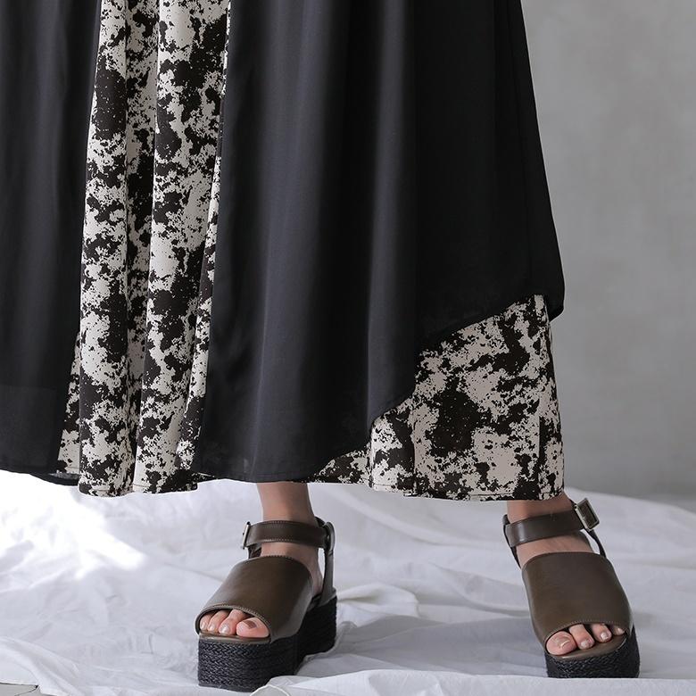 ロング レディース 春夏 半袖 カットワンピース カットワンピ 配色 無地 総柄 透け感『異素材切替アシメデザインワンピース』【メール便不可】 | kOhAKU | 06