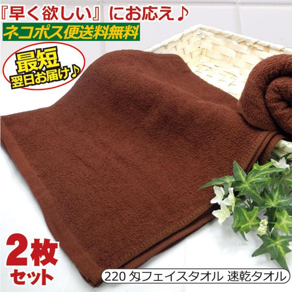 業務用 フェイスタオル 茶色（ダークブラウン） 2枚セット 薄手 業務用