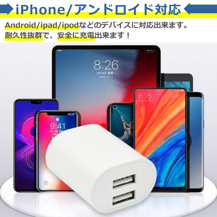USB-Cケーブル、コンセント、充電器セット USB 電源 アダプタ タイプC ケーブル 1m 2口 充電器 セット Type