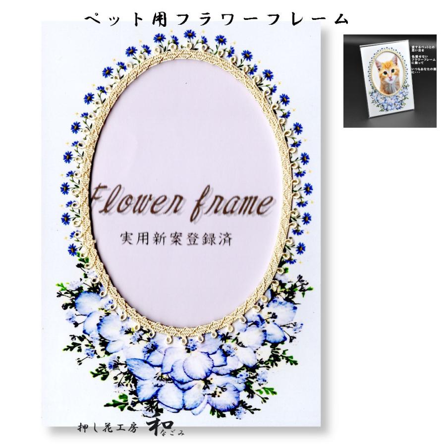 ペット用手作りプリント 押し花フレーム 大きさ 10 3ｃｍｘ１5 3ｃｍ 写真入れはがきサイズ楕円形 青色チドリソウ ギフト 記念 フォトフレーム Ffhad01 Pet 押し花工房 和 通販 Yahoo ショッピング