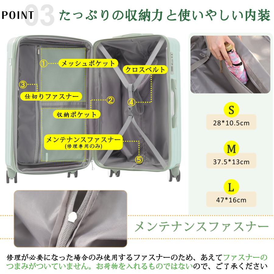 スーツケース Mサイズ 4日 7日 容量拡張 ストッパー付き USBポート
