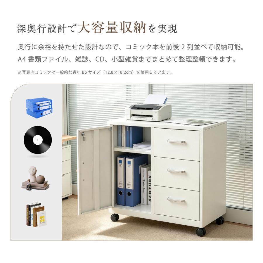 全品5%OFFクーポン利用】キャビネット スチール製 鍵付き デスクワゴン