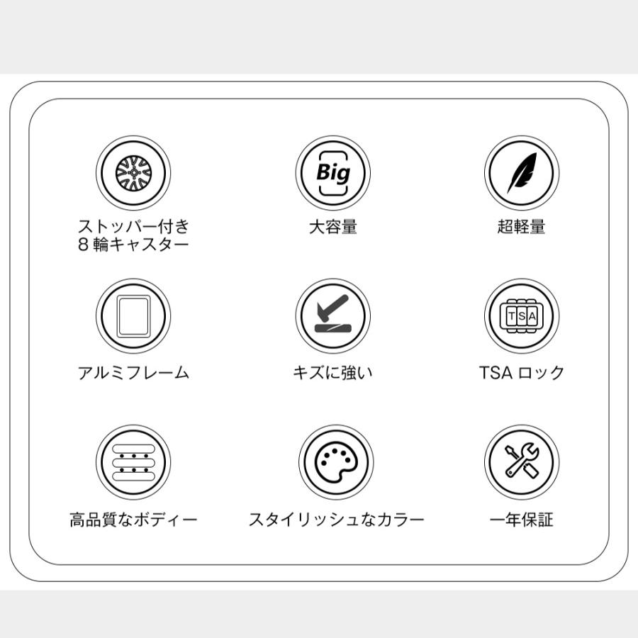【全品5%OFFクーポン配布中】スーツケース Mサイズ ストッパー付き USBポート カップホルダー キャリーケース キャリーバッグ アルミフレーム 3日~7日 大_12
