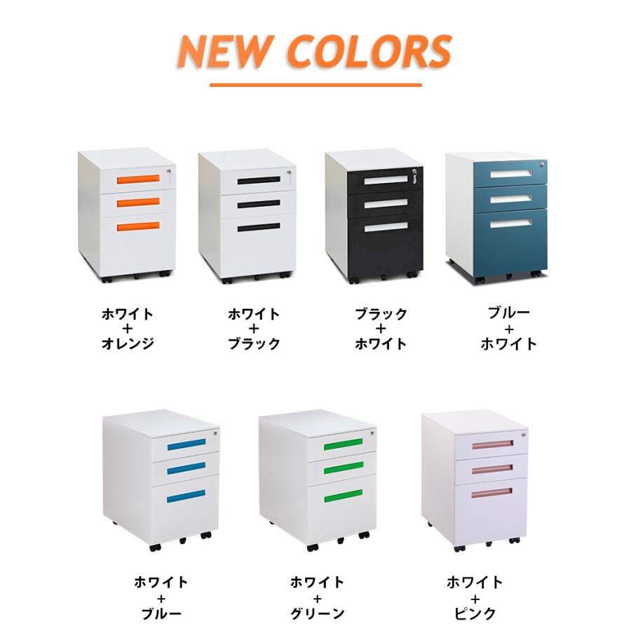 デスクワゴン サイドワゴン ラック 完成品 ダイヤル錠 キャスター付き 脇机 オフィス キャスター付き 3段オールロック 収納 サイドワゴン A4対応 袖机の画像