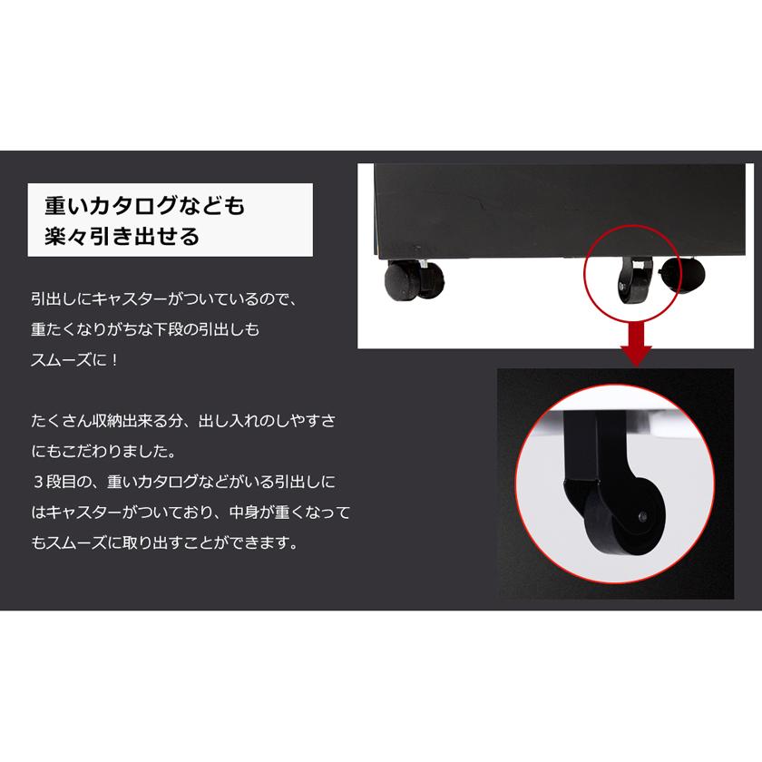 デスクワゴン サイドワゴン ラック 完成品 ダイヤル錠 キャスター付き 脇机 オフィス キャスター付き 3段オールロック 収納 サイドワゴン A4対応 袖机の画像