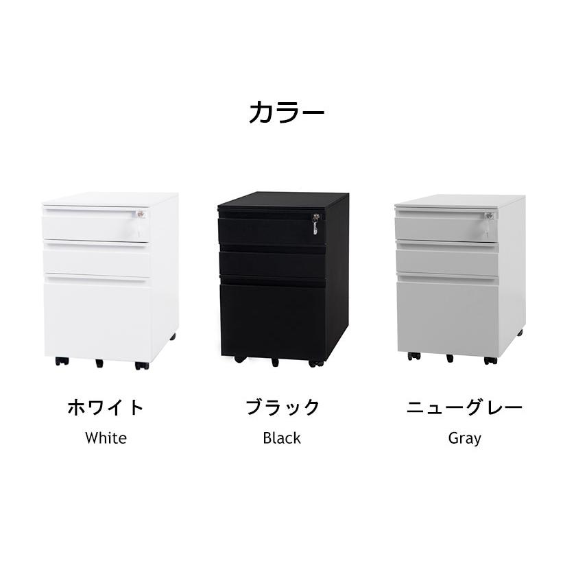 デスクワゴン サイドワゴン ラック 完成品 ダイヤル錠 キャスター付き 脇机 オフィス キャスター付き 3段オールロック 収納 サイドワゴン A4対応 袖机の画像