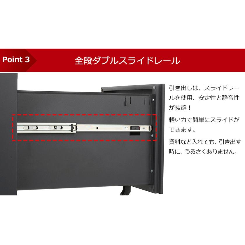 デスクワゴン サイドワゴン ラック 完成品 ダイヤル錠 キャスター付き 脇机 オフィス キャスター付き 3段オールロック 収納 サイドワゴン A4対応 袖机の画像