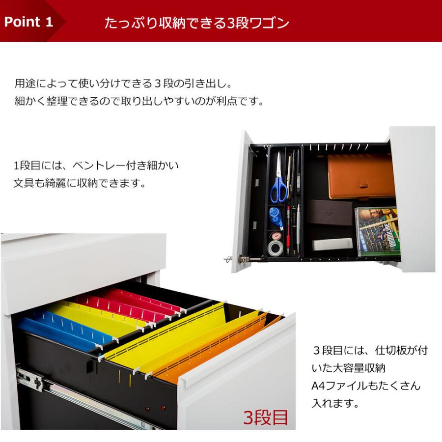デスクワゴン サイドワゴン ラック 完成品 ダイヤル錠 キャスター付き 脇机 オフィス 収納 サイドワゴン A4対応 袖机 キャスター付き 3段オールロックの画像