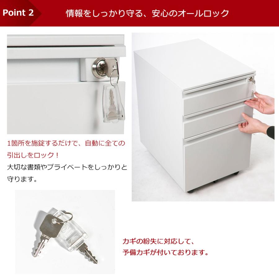 デスクワゴン サイドワゴン ラック 完成品 ダイヤル錠 キャスター付き 脇机 オフィス 収納 サイドワゴン A4対応 袖机 キャスター付き 3段オールロックの画像