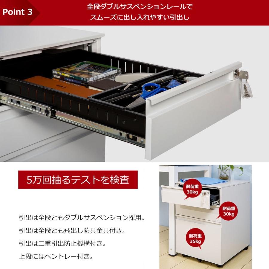 デスクワゴン サイドワゴン ラック 完成品 ダイヤル錠 キャスター付き 脇机 オフィス 収納 サイドワゴン A4対応 袖机 キャスター付き 3段オールロックの画像