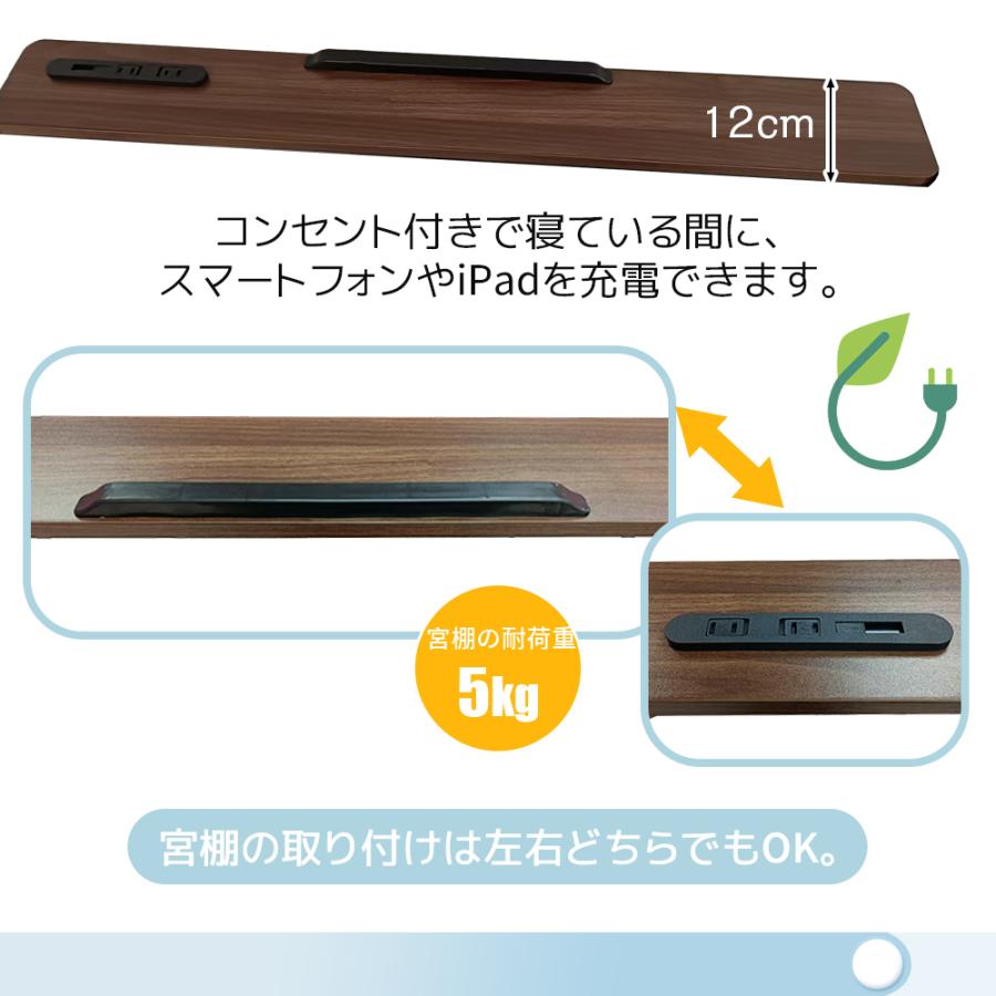ロフトベッド シングル パイプベッド コンセント付き デスク付き 収納