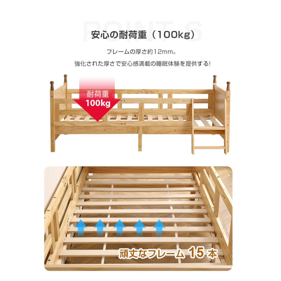 【本日限り！全品最大1000円OFF】限定セール ロフトベッド ロータイプ 木製 天然パイン 耐荷重100kg シングル 木製ベッド シングルベッド 頑丈 耐震 おしゃ｜osjeasylife｜11