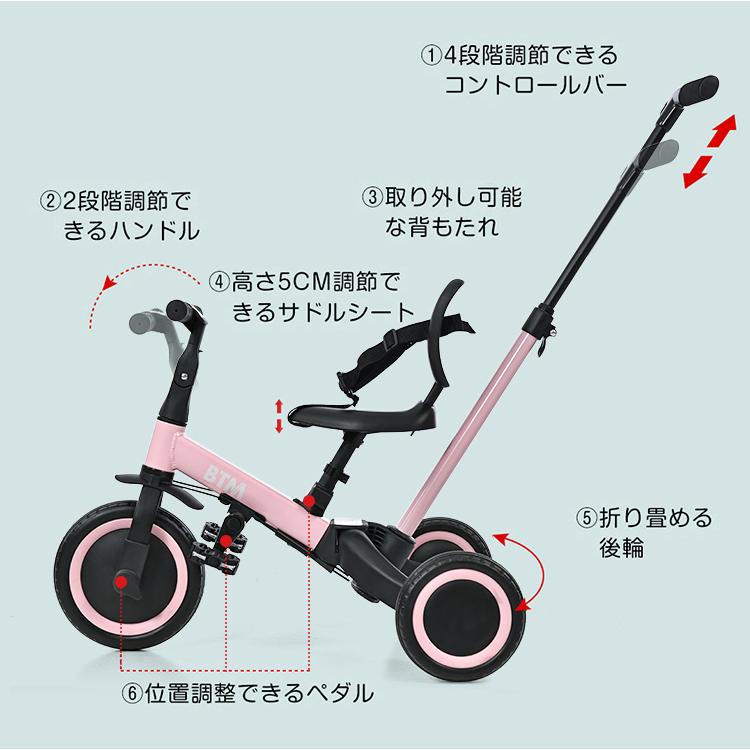 三輪車 子供乗せ自転車 子供 5in1 子供用三輪車 ランニングバイク 足けりバイク ベビーカー 手押し棒 BTM ペダル付き 乗用玩具 誕生日プレゼントの画像