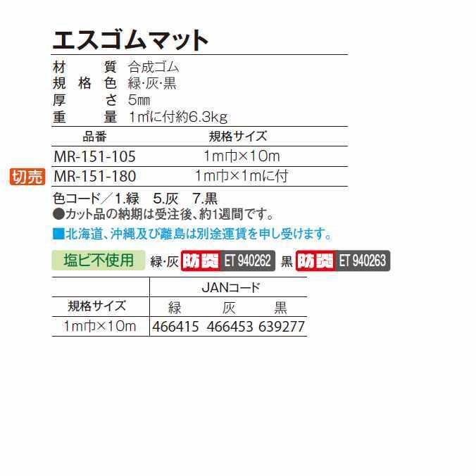 すべり止めマット エスゴムマット 1m×6m テラモト MR-151-180 工場 作業場 通路 スリップ防止_4