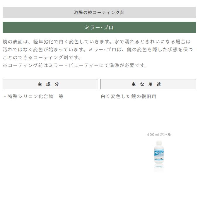 業務用 浴場の鏡コーティング剤 ミラー・プロ 400ml 白く変色した鏡の復旧用 タクラス |  | 01