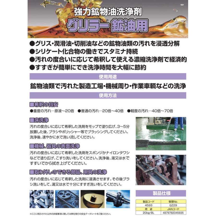 鉱物油系洗浄剤 横浜油脂工業 洗浄剤 グリラー鉱油用 20kgの画像
