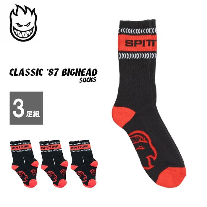 SPITFIRE WHEELS (スピットファイヤー) CLASSIC '87 BIGHEAD 3-Pack Sock 靴下 3足組 くつ下 クルーソックス メンズ 黒 プレゼント スケートボード スケボー | SPITFIRE WHEELS