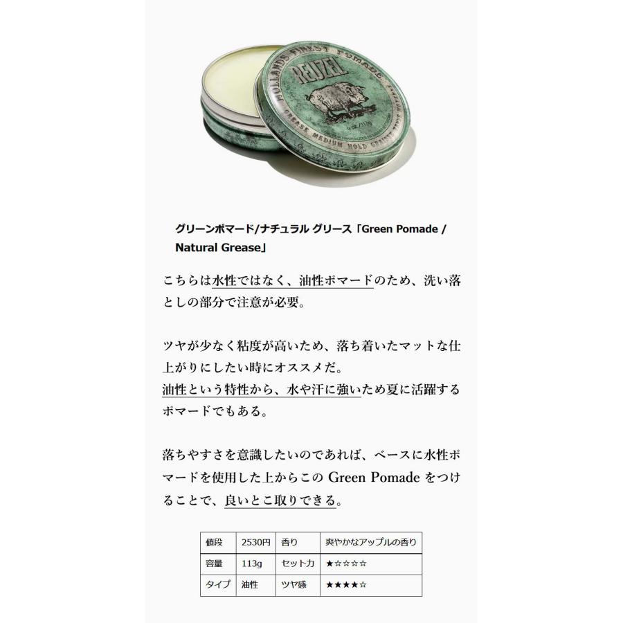 REUZEL（ルーゾー） GREEN POMADE 113g ポマード 緑 油性 グリース