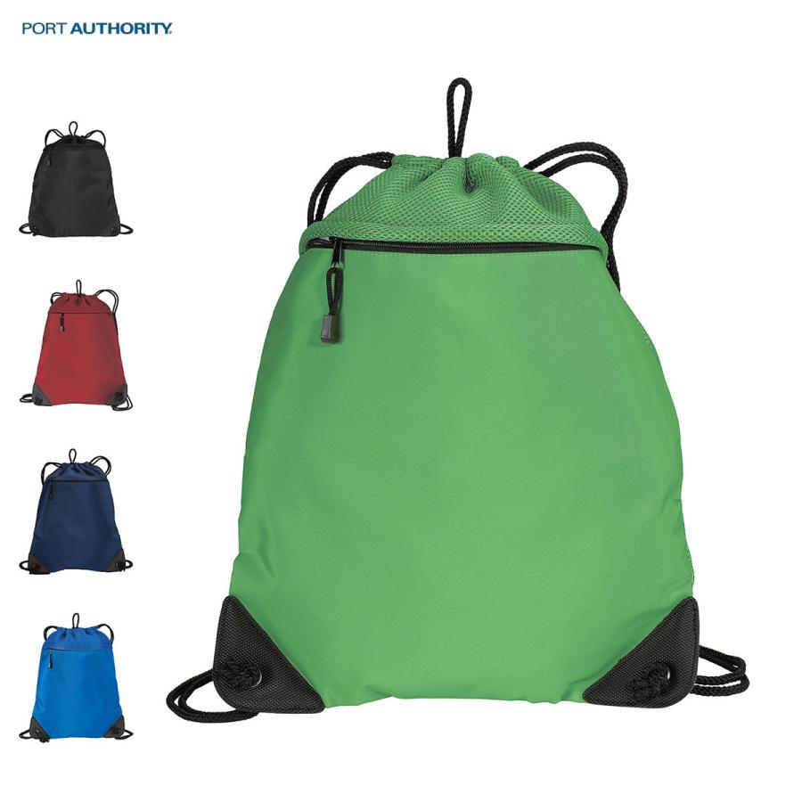 Port Authority ポートオーソリティー Cinch Pack with Mesh Trim BG810 ナップサック ストリート 無地 ポケット付き メンズ レディース 大容量 おしゃれ 軽量 | RUTSUBO