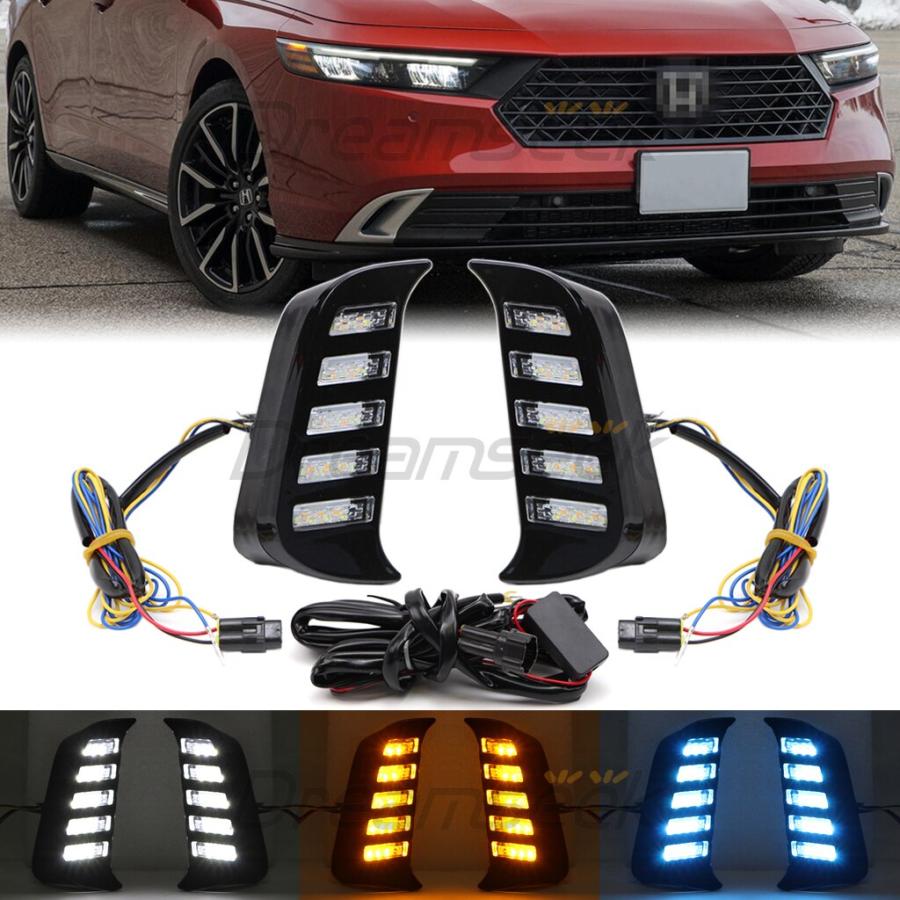 LED DRL デイライト 走行 ライト ホンダ アコード CY 2023+ フロント バンパー フォグ ランプ ホワイト Dayライト