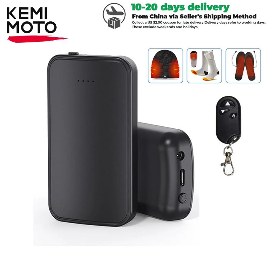 KEMIMOTO 3.7V 4000mAh Heated Socks Battery Remote Control Power Bank